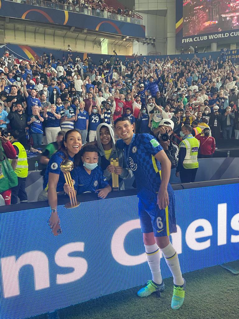 I’m so grateful to God, for one more trophy, really special to our family, friends and fans. I’m so proud of you @ThiagoSilva , a great professional!! Congratulations 💙🎊
#BelleSilva #ThiagoSilva #ChelseaFC #CFC #ClubWorldCup #MundialDeClubes2021 #Final #ChelseaChampion