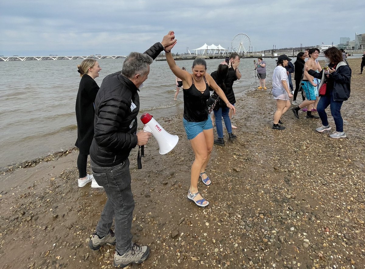 LCharkoudian's tweet photo. Joined friends and activists from across the DMV for the @CCAN #KeepWinterCold Polar Bear Plunge. For the record - the water was still quite cold (note the wet hair!). We have lots of good climate legislation in Annapolis this session and I look forward to passing it! https://t.co/sqE3jmqb3P