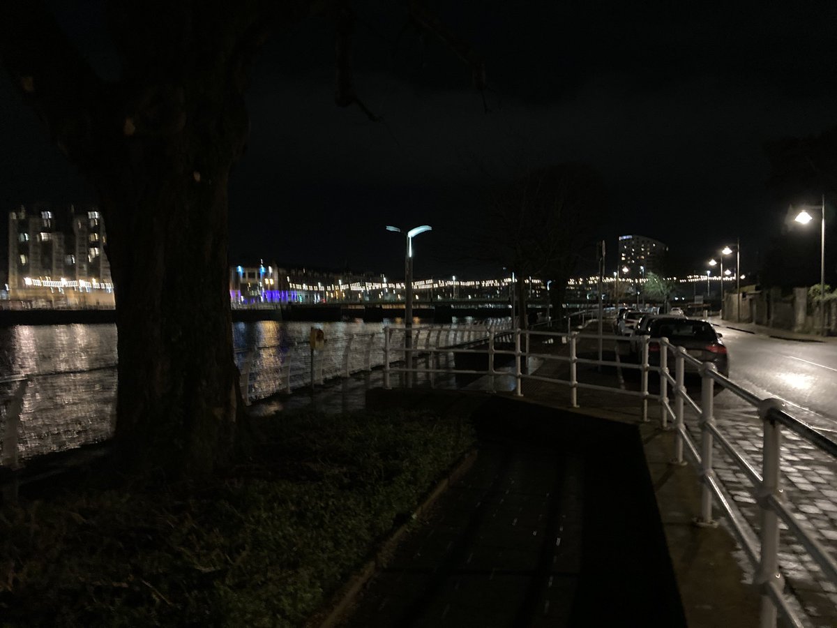 meanderingtripe's tweet photo. I see the string lights are gone from Limerick’s O’Callaghan Strand.

I can only hope that it’s a temporary removal due to tree-pruning, as it’s dark as fuck down there now, the permanent lights being about as useful as a cat flap in an elephant house. https://t.co/hSceOjZ0qy