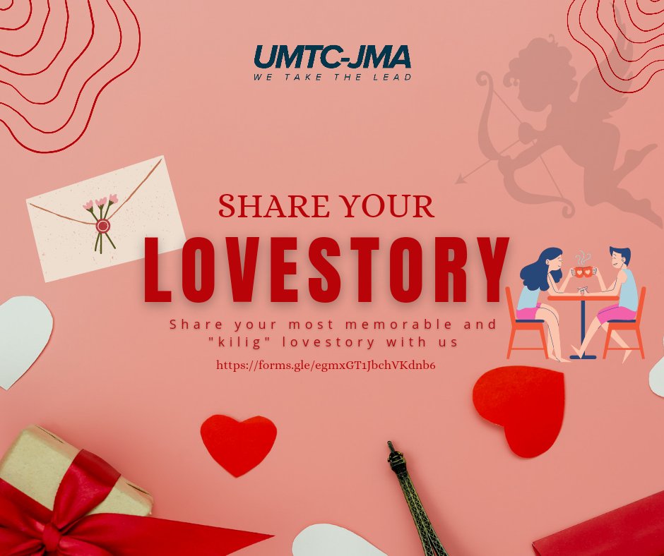umtc_jma's tweet photo. VALENTINES IS COMING!

'SHARE YOUR STORY" at UMTC-JMA , a platform where you can share your most unforgettable and meaningful life moments. 

Share your tale here anonymously. https://t.co/Q854FhM57y

Event runs until Feb. 13, 2022, 11:59pm. 

#shareyourstory
#UMTCJMA https://t.co/WJmP7ietTO