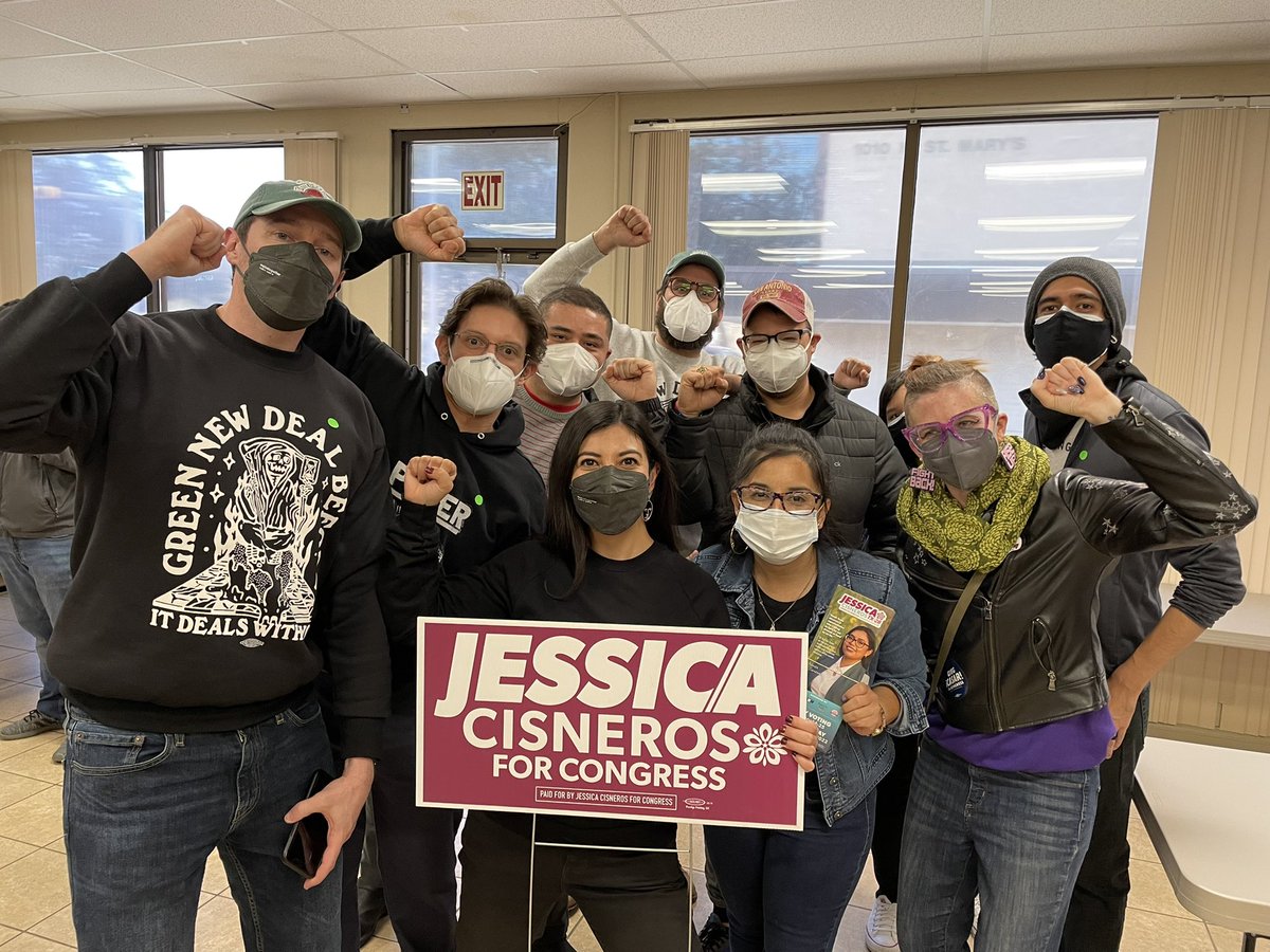 Jessica Cisneros (@jcisnerostx) on Twitter photo Thank you, thank you, THANK YOU.
We have over 50 volunteers right now knocking on doors in San Antonio and making sure we’re getting out the vote for our campaign!
Thank you <a href="/AOC/">Alexandria Ocasio-Cortez</a> for kicking us off. 💪🏾
Let’s get it done!! #PuroGOTV Thank you, thank you, THANK YOU.
We have over 50 volunteers right now knocking on doors in San Antonio and making sure we’re getting out the vote for our campaign!
Thank you <a href="/AOC/">Alexandria Ocasio-Cortez</a> for kicking us off. 💪🏾
Let’s get it done!! #PuroGOTV