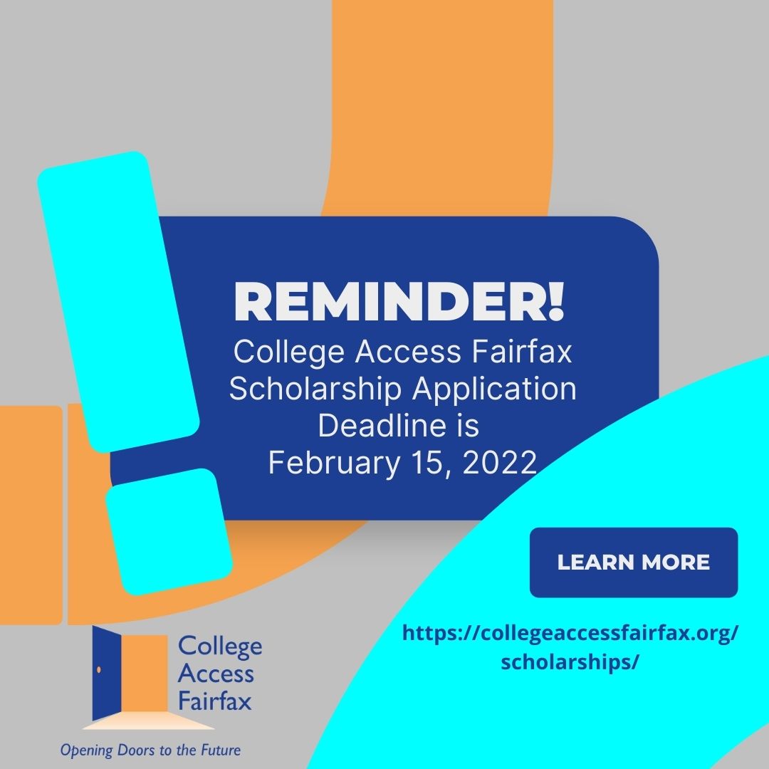 Don't miss out - Tuesday is the deadline to apply! Go to collegeaccessfairfax.org/scholarships/
 to view our scholarships for the 2022-23 school year.