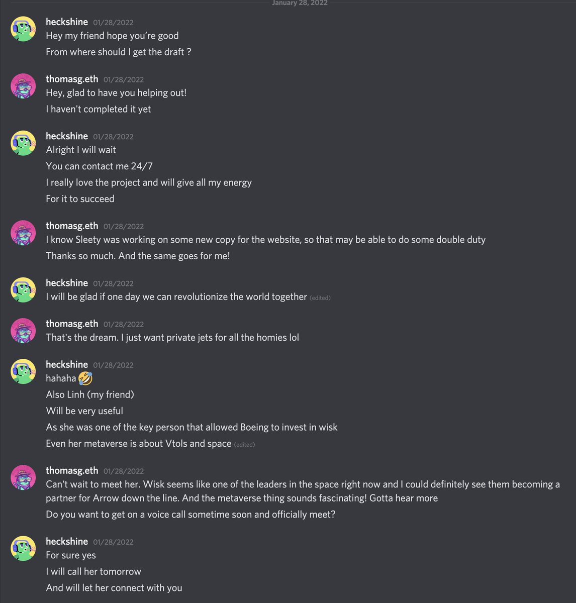 5/ While this is happening, heckshine also reaches out to his friend, Linh. She's apparently interested and heckshine asks me to send her an email. From what he has told me, Linh seems like a great connection.