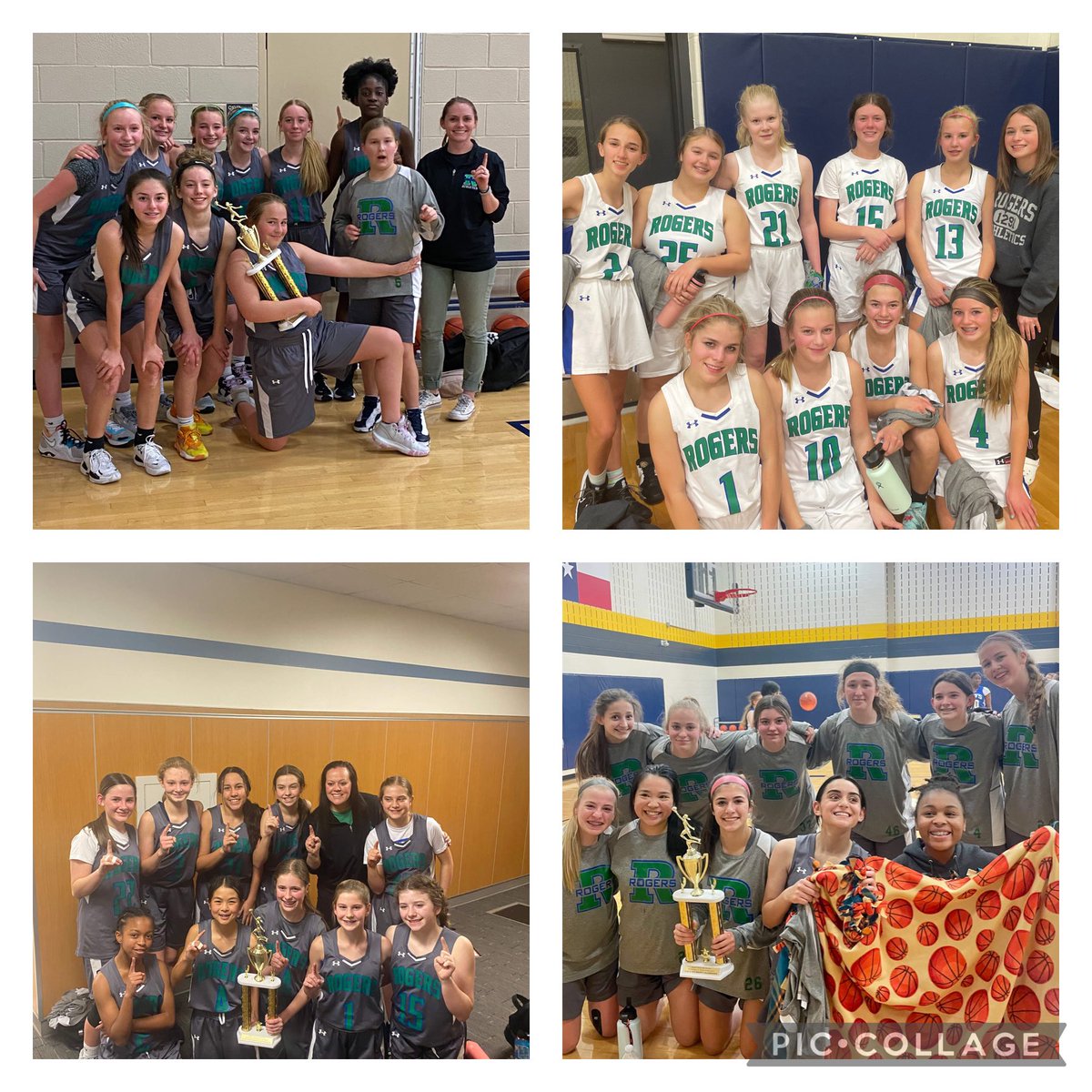 RogersAthletics's tweet photo. It was a great day for Rogers Girls 🏀! 
🥇7th Grade Girls White Team
🥇7th Grade Girls Blue Team
🥇8th Grade Girls White Team
🥈8th Grade Girls Blue Team
7th White, 7th Blue, &amp; 8th White all had perfect seasons!!!
⁦@PISD_Athletics⁩ ⁦⁦ https://t.co/K36tSCoMmg
