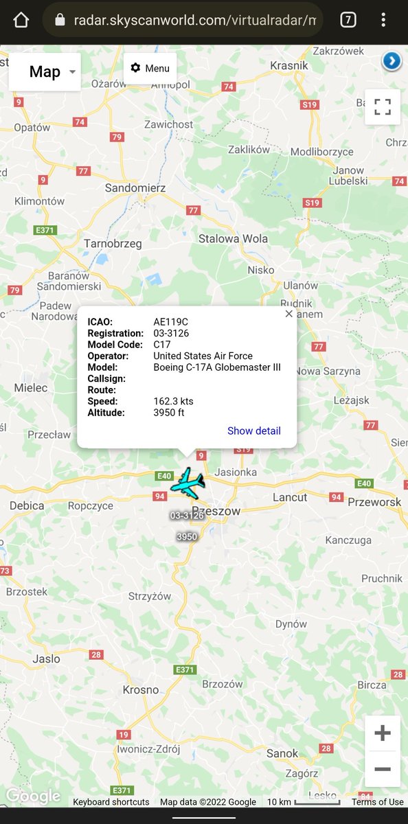 scan_sky's tweet photo. #RCH796 Airborne From Rzeszów-Jasionka 🇵🇱 & Routing To Ramstein Air Base 🇩🇪 🇺🇸 https://t.co/VGI5OGDWFW