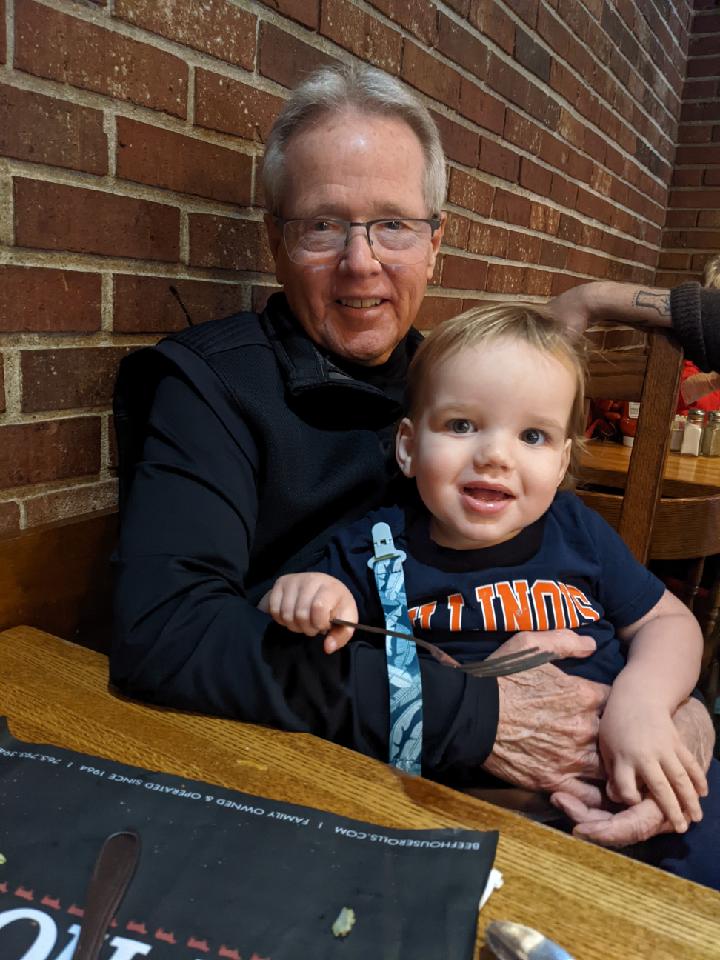 Talking Illini sports with Grandson Hudson.