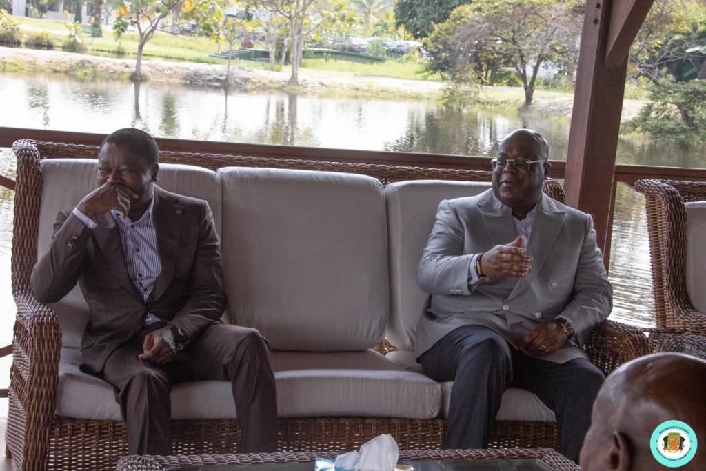 Presidence_RDC's tweet photo. #Sommet_Oyo #Paix_Securite 13.02.2022/#Oyo 
Le Président Tshisekedi a participé, ce samedi, à Oyo, à un mini-Sommet sur la paix et la sécurité régionale aux côtés de 3 autres Présidents : Denis Sassou N'Guesso du Congo, Yoweri Museveni de l'Ouganda et Faure Gnassingbé du Togo. https://t.co/CqlehLRaYG