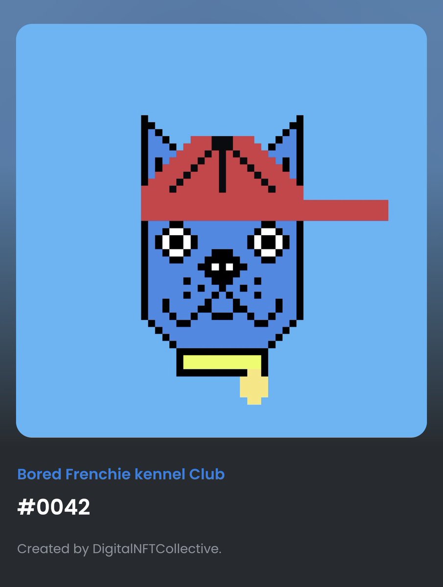 #0042 dark baby blue fu, baby blue background with red hat, yellow collar and tag, regular eyes. 

Available only at <a href="/opensea/">OpenSea</a>
opensea.io/collection/bor…

#NFT #NFTs #nftart #NFTartist #cryptocurrencies #opensea #OpenSeaNFT