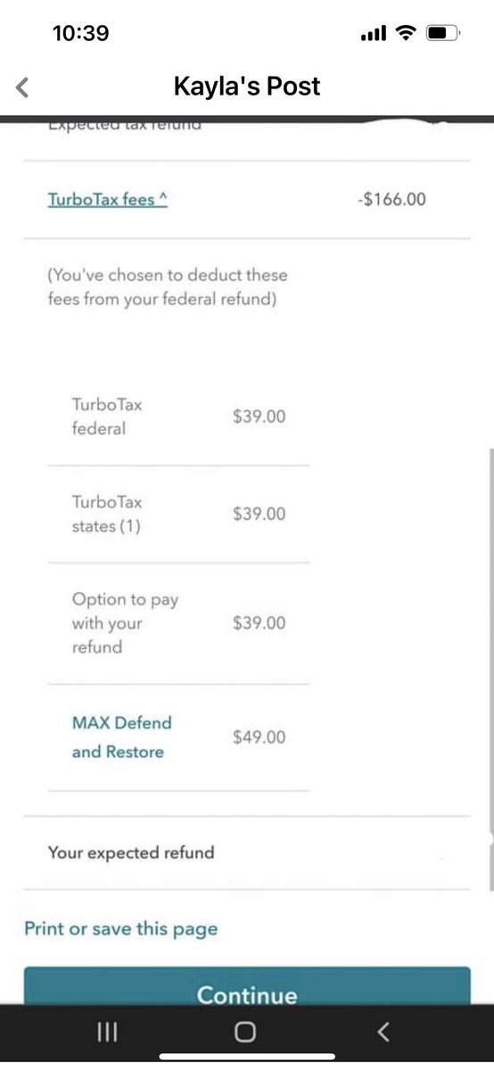 #TurboTax be slicker than a mutha smh 🤦‍♀️ look at that extra fee of $39.00 that was charged to this girl.🙄 Y’all better check the hidden fees on your accts 👀. #e-file #efile #Taxes #TaxPayers #TaxRefund #Tax #HiddenFees #ChildTaxCredit