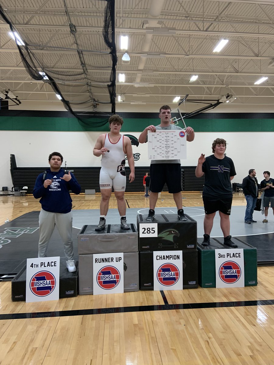 Blue Springs HS will be sending 4 wrestlers to the state tournament

106 - Aleksei Wojtkiewicz
170 - Jaxson McIntyre
195 - Corbin Katamura
285 - Brock Sullivan

3 wildcat wrestlers made it to the blood round.

Proud of our focus &amp; effort. 

Go Cats!