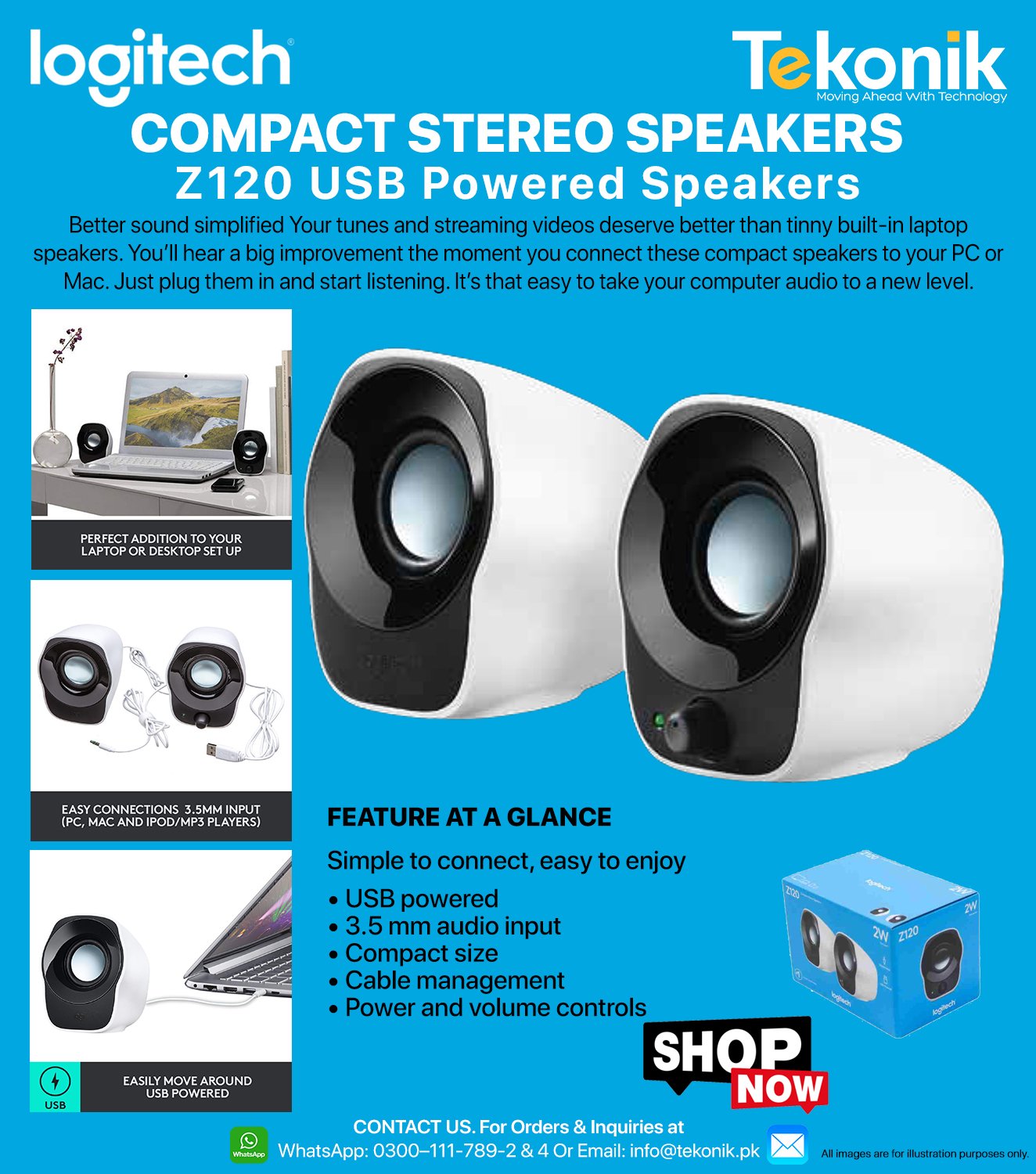 Tekonik on Twitter: "Logitech Z120 Compact Stereo USB Powered Speakers ━ 𝗖𝗢𝗡𝗧𝗔𝗖𝗧 𝗨𝗦. For orders &amp; inquiries WhatsApp: 0300–111-789-2 – ━ Email: info@tekonik.pk #logitech #z120 #compactspeakers #speakers #PCSpeakers #USBspeakers ...