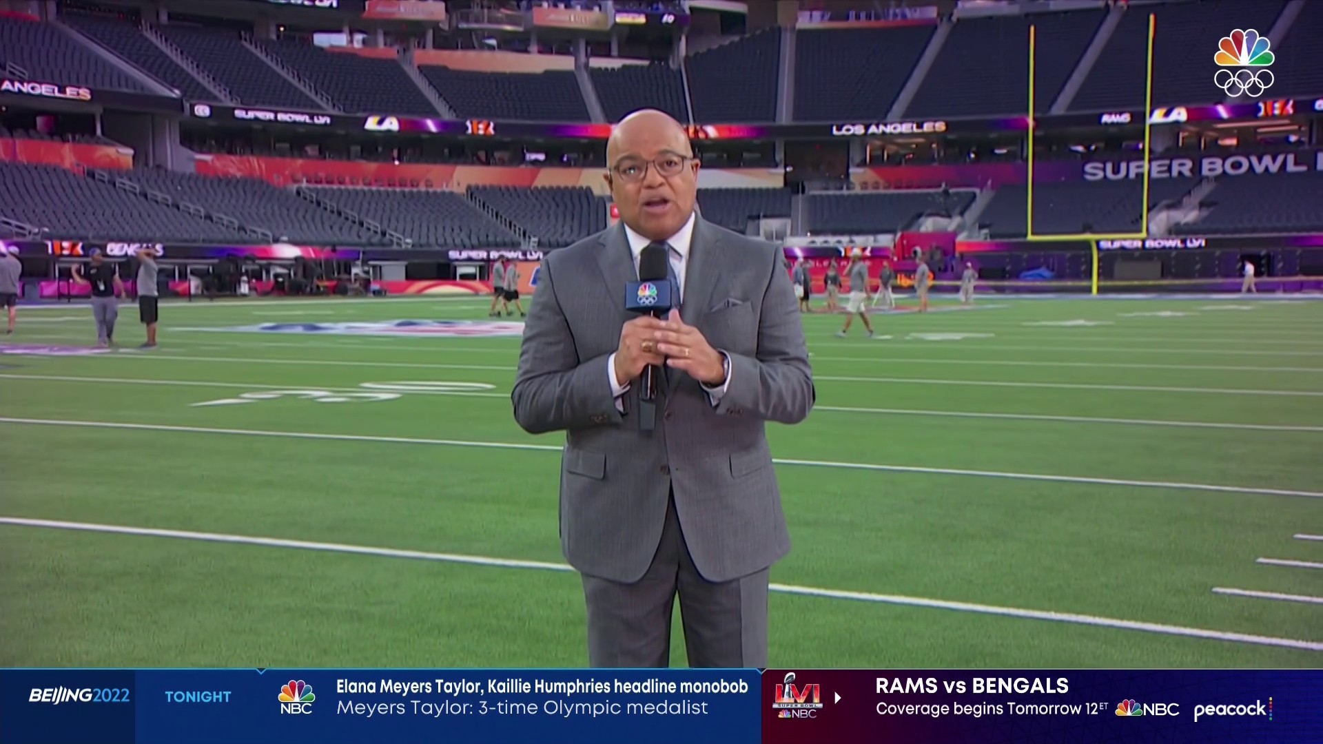 NBC Sports on X: 'The #SuperBowl is less than 24 hours away, and  @miketirico gives us a behind the scenes look inside SoFi Stadium while  explaining the loaded schedule during #SuperGoldSunday! You