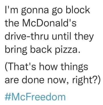 MichelleGalante's tweet photo. If you need me Iโll be in the Dominos parking lot in a hot tub until all ice cream machines are working and pizza is back on the menu. Hey hey ho ho spicy nuggets have to go #McFreedom #thatshowthisworksright #McDonalds #FluTruxKlanGoHome https://t.co/O0btA2KOVA
