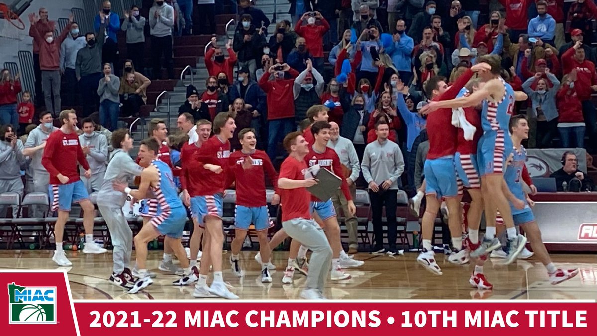 . <a href="/SJU_Basketball/">SJU Basketball</a> won its second consecutive MIAC regular-season championship with a 68-65 victory today at Augsburg!

RECAP: gojohnnies.com/news/2022/2/12…

#GoJohnnies #d3hoops
