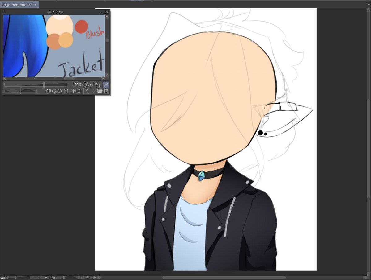 GottaArc's tweet photo. So I'm working on making a temp PNGTuber avatar while I build a better model (because practice will definitely help, I hope :,,,) ) 
But really, what is progress without the strange middle-ground of bald and faceless? https://t.co/gfPhbgfVvU