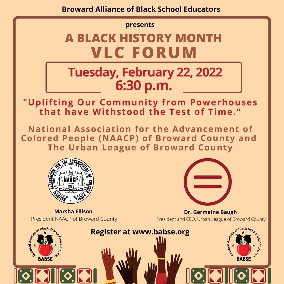 Register for our #BlackHistoryMonth VLC with @ULBroward and @naacp of Broward County babse.org @Casandrashares @dwatkins1 @lcmays2 @tonyalwallace @apleader10 @atiadixson @BrowardTitleI @ABurgessEdu