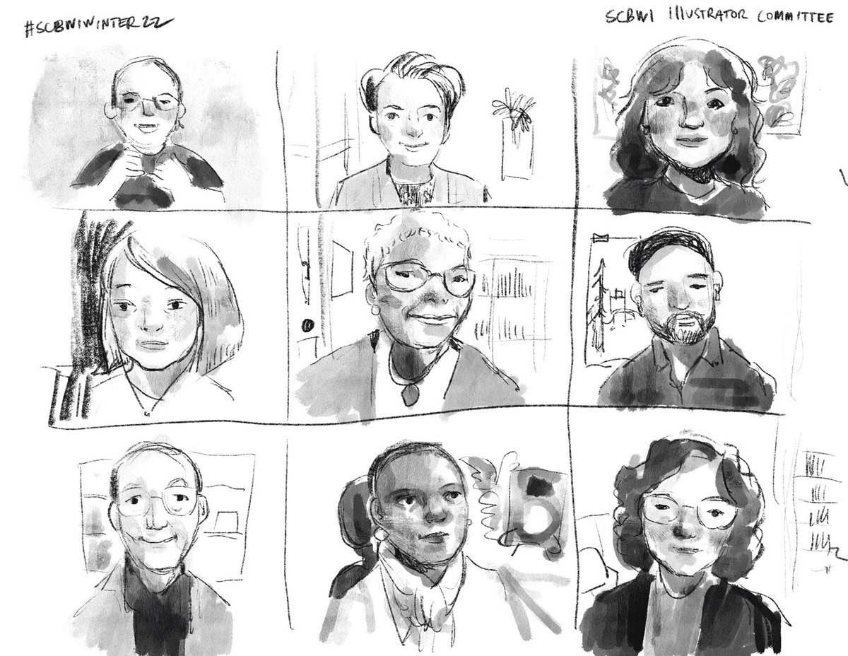 #scbwiwinter22 It's rare I get a chance to draw world-class artists. Here's the SCBWI Illustrator Committee talking about art in books, style, & purpose.

#scbwi #kidlit #laurentlinn #patcummings #paulozelinsky #temikagrooms #danacarey #priscillaburrisart #ceciliayung #peterbrown