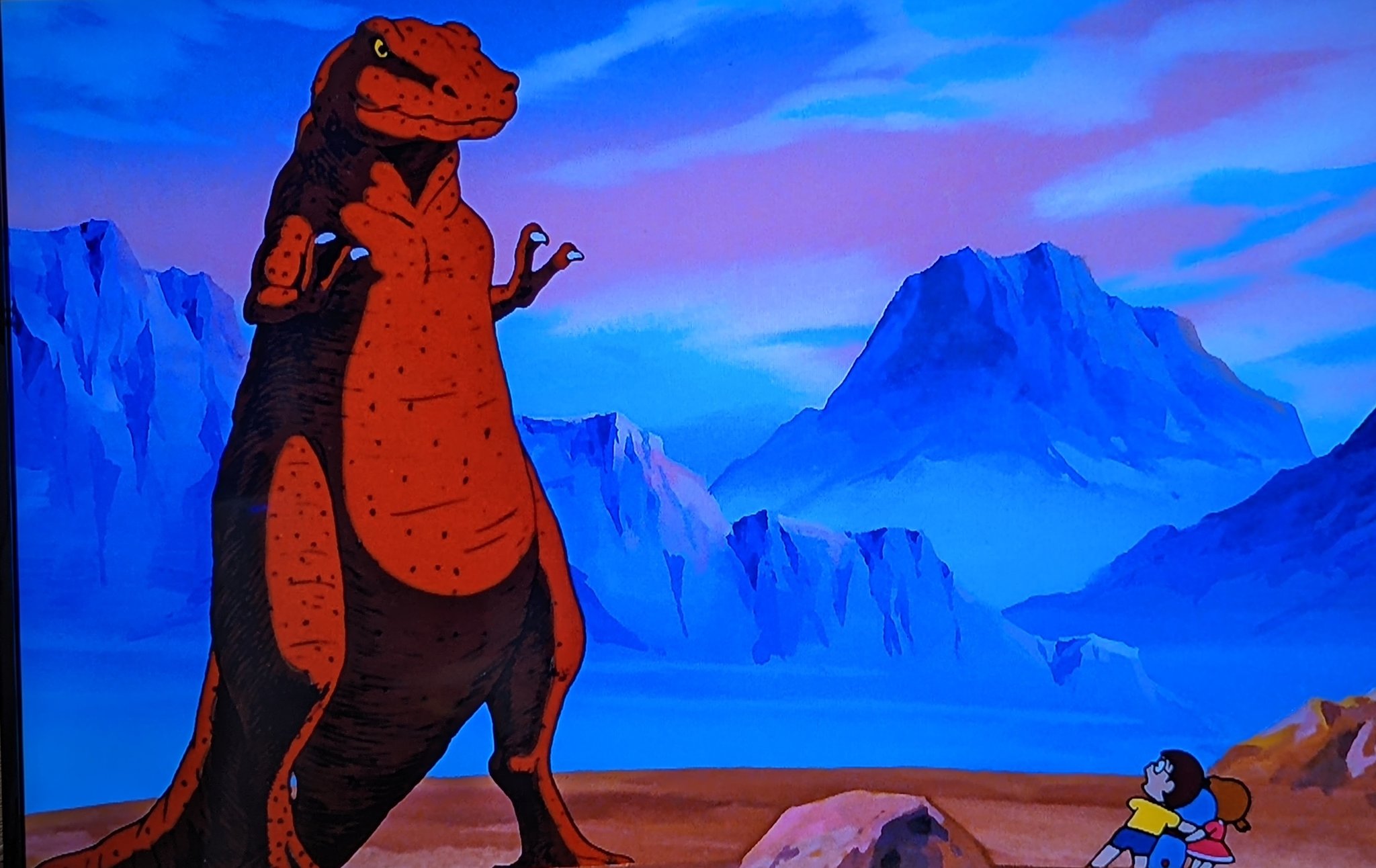 Chakin Kito ドラえもんのび太の恐竜 ドラえもんの映画がwowowで祭りをしていて 録画を観てて ドラえもんが ティラノサウルスだ って言ったものがコレです さすが時代だ 今は立ち姿は鳥類に近い姿勢というのが分かってきてって言い出す