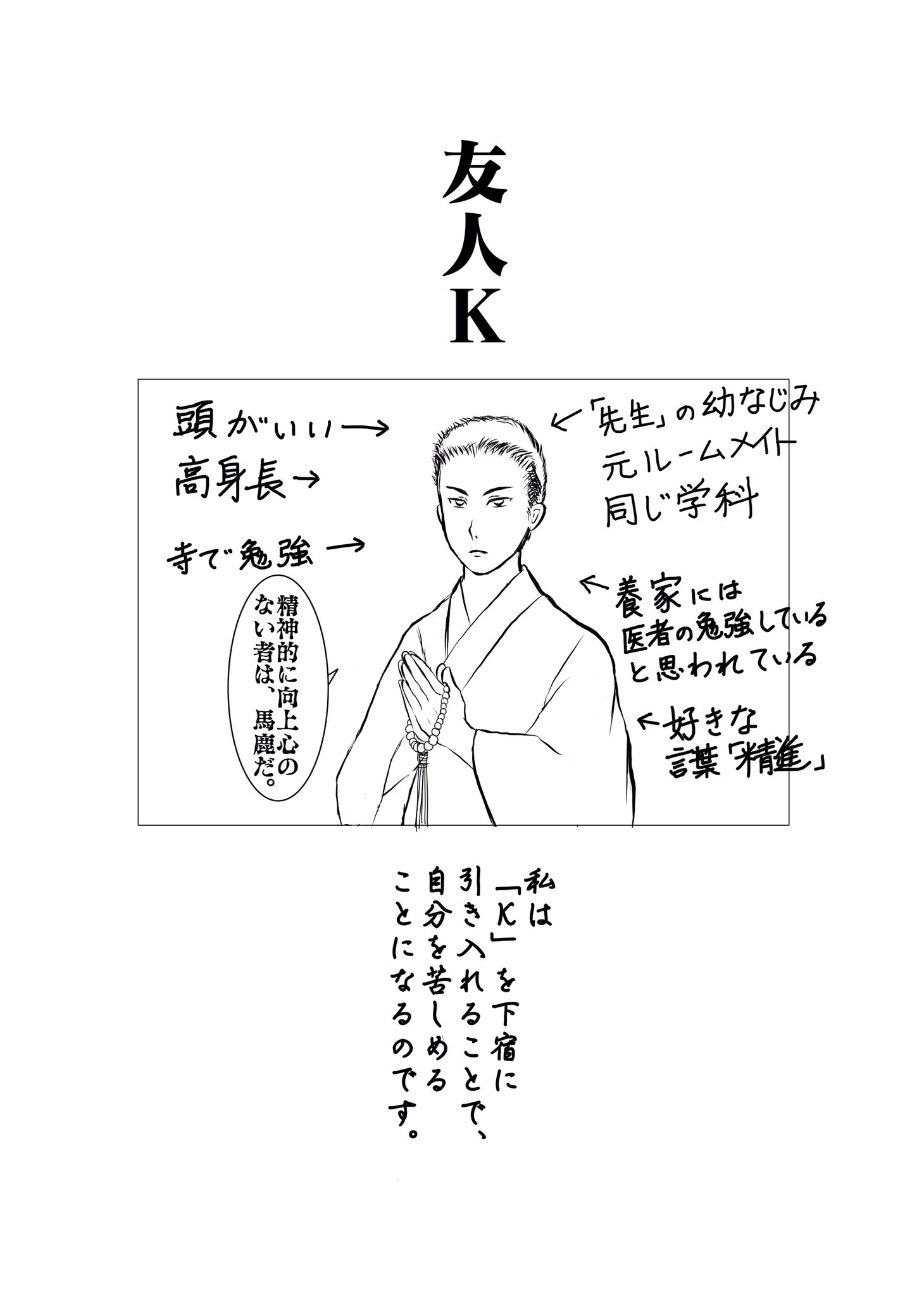 やまねこ 夏目漱石 こころ あらすじ漫画の下書き７枚目 もう少し母と娘だけという人間関係を出したい 女中もいるけど 間借してるのがわかるようにしたい 夏目漱石 こころ 現代文 あらすじ まとめ 先生 お嬢さん 奥さん 漫画が読める