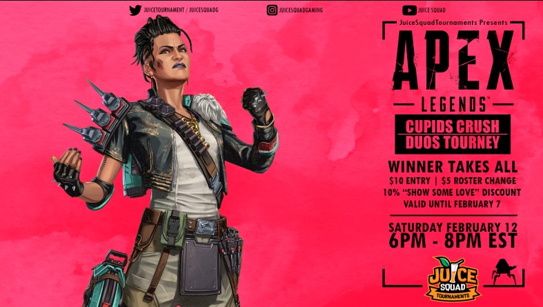 We would like to thank all the Squads that Participated in the Cupids Crush Valentine's Duos Tournament. it was anothr close competition.  The winner by 1 point is.
🥂Congradulations🥂to Duo's Team "Kill on Site"    <a href="/LegittBK/">Dart is my QB1</a> &amp; @TopgunnerMike
#HappyValentinesDay
<a href="/JuiceTournament/">Juice Tournament</a>