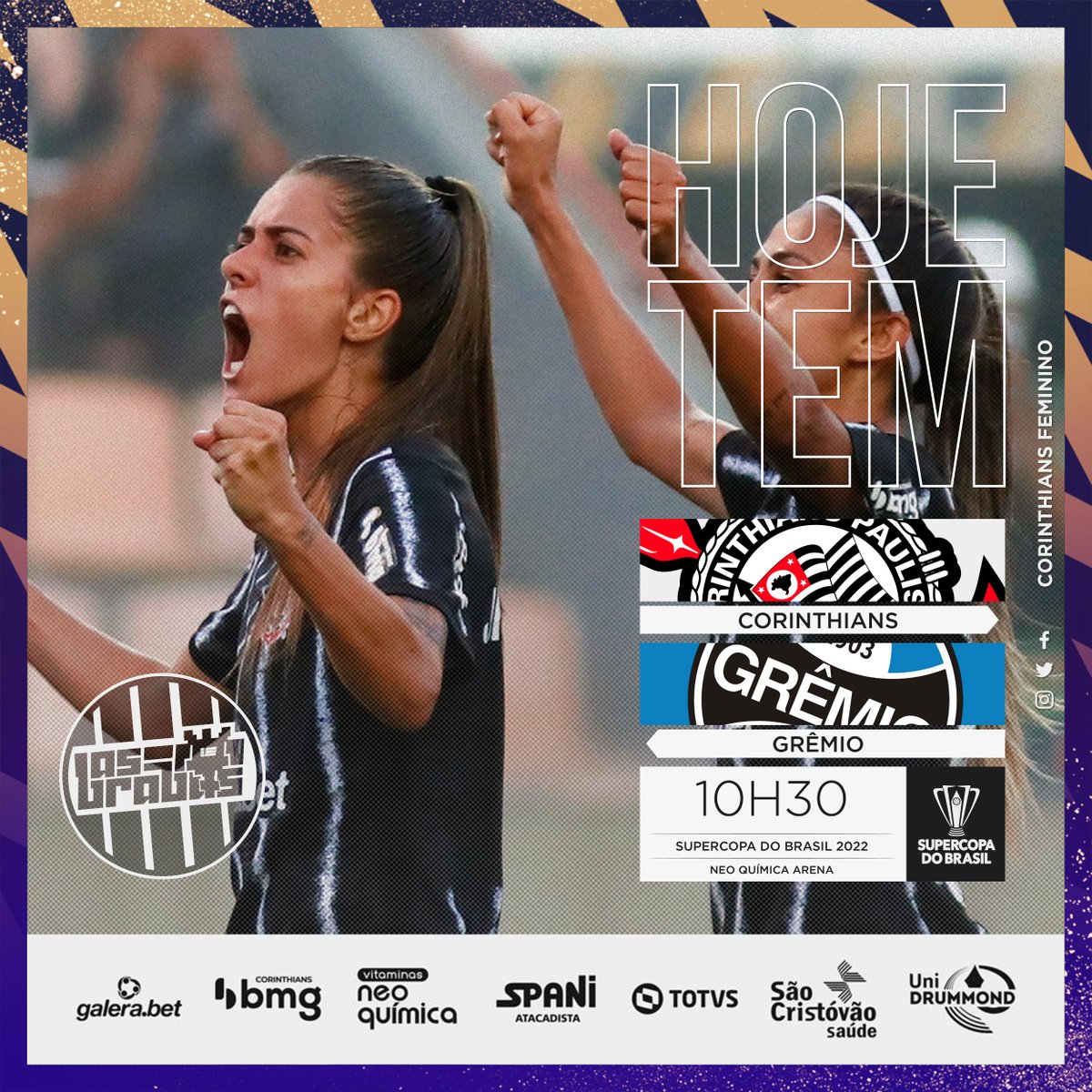 asbrabas's tweet photo. HOJE TEM CORINTHIANS FEMININO! Hoje e sempre é #AFielPorElas

⚽️- Corinthians x Grêmio
🏆- Supercopa do Brasil
⏰- 10h30
🏟️- @NeoQuimicaArena 
📺 - @tvglobo e @sportv https://t.co/qvsND9qQB2