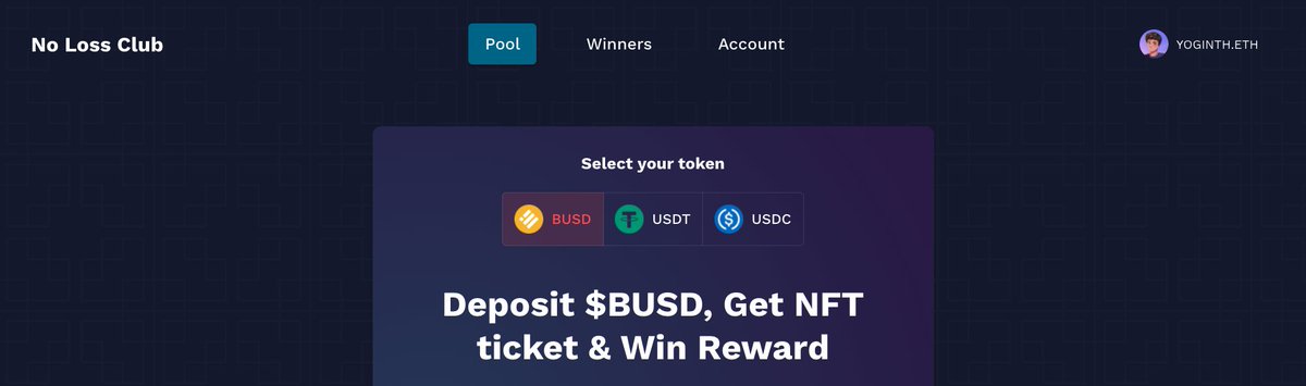 Welcome, <a href="/nolossclub/">No Loss Club</a>, to the ENS ecosystem! Congrats on adding ENS username and avatar support 👏👏👏

nolossclub.com