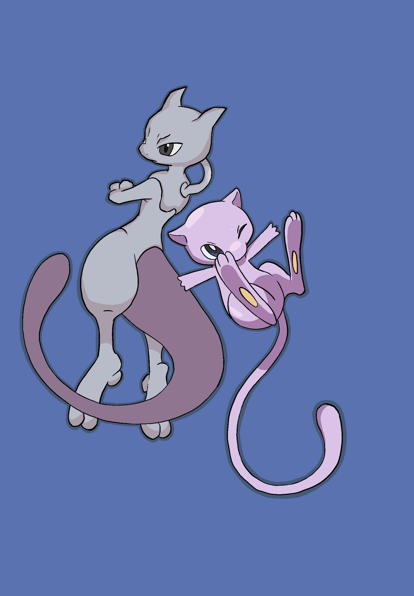 Yomi ポケモンイラスト イラスト ミュウとミュウツー T Co Bg74w5zcaw Twitter