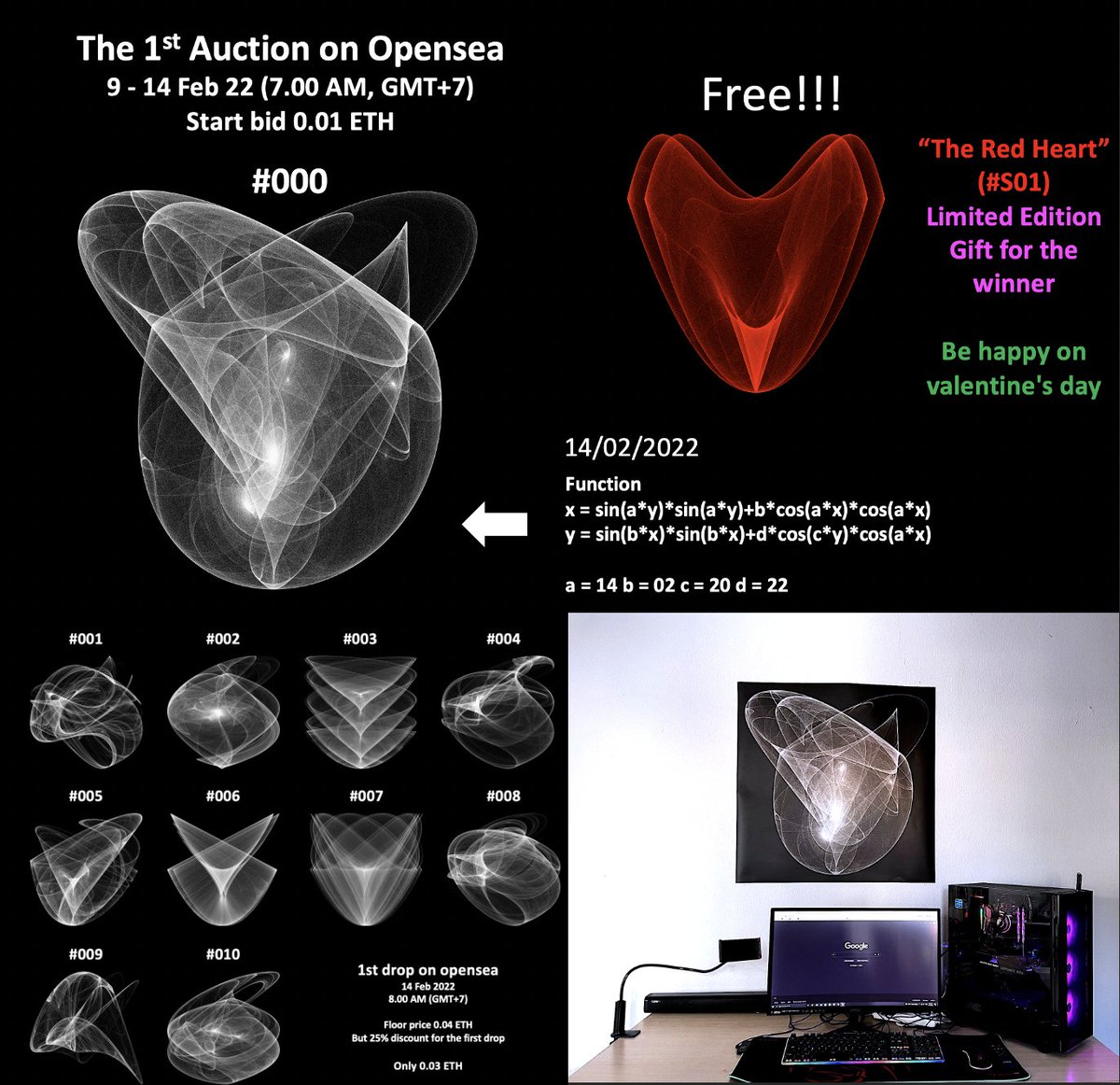 The auction on opensea will end at 07.00 AM (GMT+7) 14/02/22. The road map and goal of the project is here: asafunctions.com/opensea (both Thai and English) The first drop #001-010 will start selling at 08.00 AM (GMT+7) 14/02/22
#NFTs #NFTCommunity #NFTdrop #nftart #abstractnft