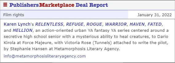 ViviAnna/TawnyStokes (@vivi_tawny) on Twitter photo My good bud <a href="/karenlynchNL/">Karen Lynch</a> had her paranormal YA book series RELENTLESS optioned for TV. I'm so excited and can't wait to see this developed into a kick ass show. The wonderful Victoria Rose has been tapped to write #screenwriting #WritingCommunity #relentlessTVshow #amreading My good bud <a href="/karenlynchNL/">Karen Lynch</a> had her paranormal YA book series RELENTLESS optioned for TV. I'm so excited and can't wait to see this developed into a kick ass show. The wonderful Victoria Rose has been tapped to write #screenwriting #WritingCommunity #relentlessTVshow #amreading