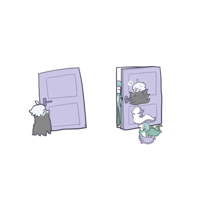 ドアを開ける稚クタ 