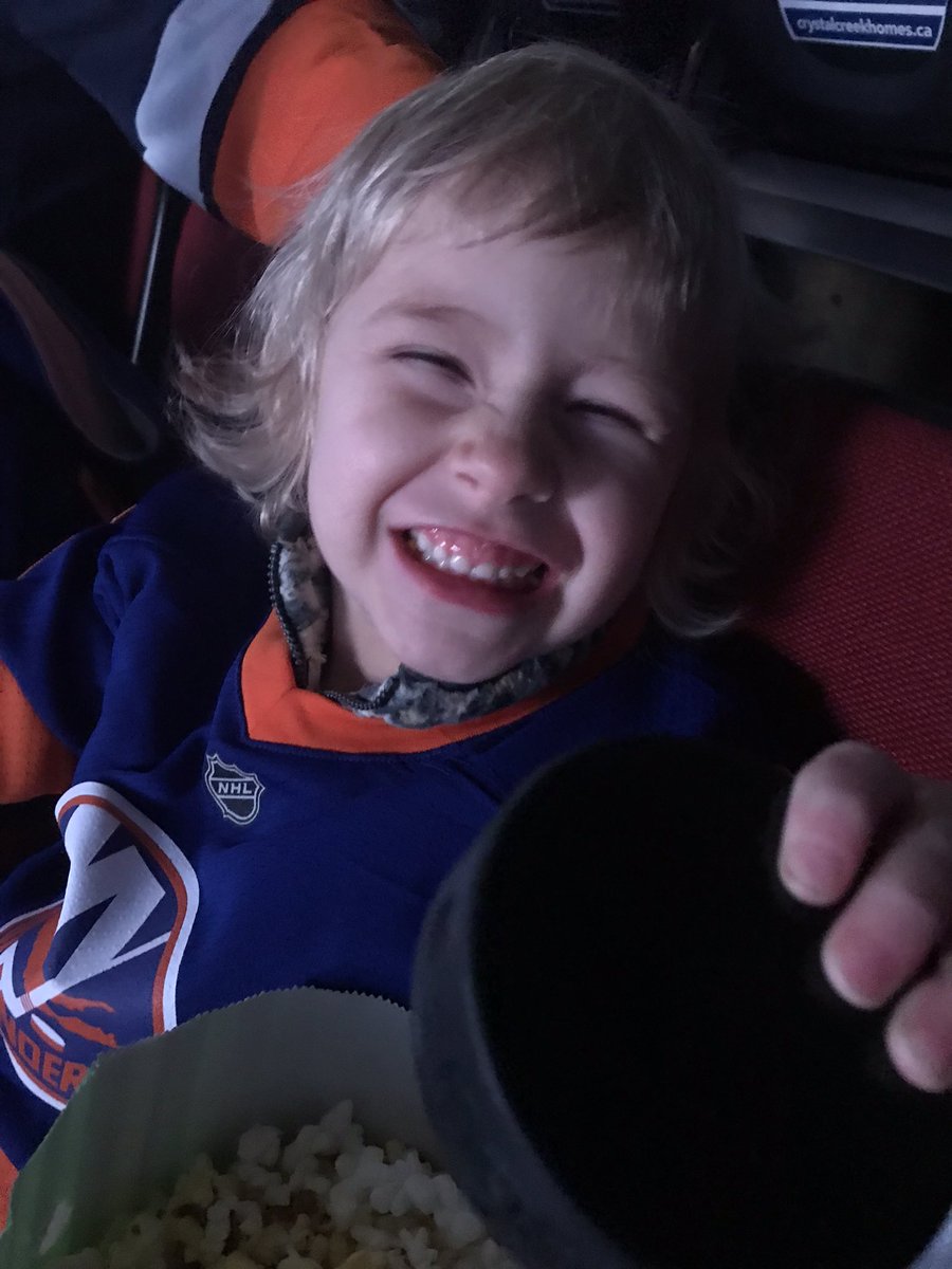 KelsPulock's tweet photo. The face you make when @titobeauvi21 gives you a puck at warmups! Go #Isles  and Uncle Ryan!! https://t.co/7ziIvuMEfY