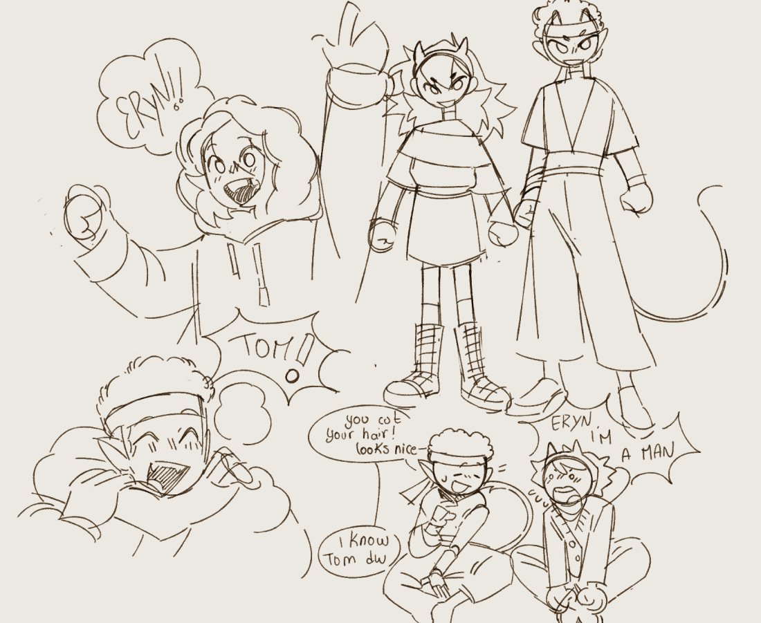 c!eryn and c!tommy doodles.... top drawings are them as well.. kids.. and then the last tiny one is them in present / dsmp rp 