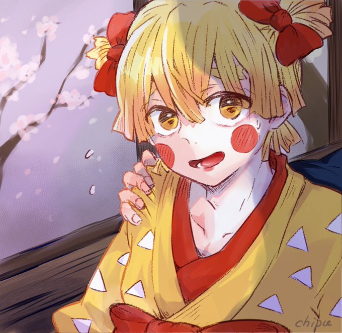 ち🐶ぷさんがTwitterに投稿した我妻善逸(鬼滅の刃)のイラスト。