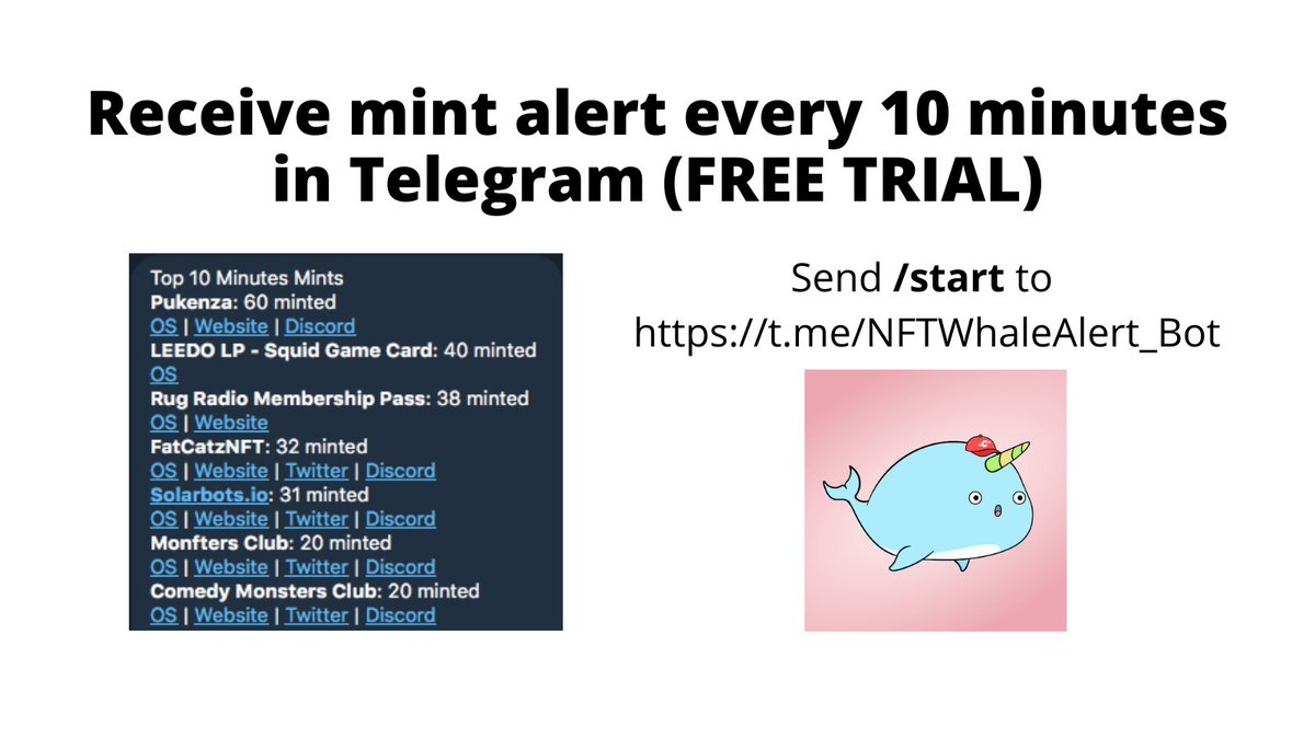 Hourly Top Mints
REFLECTIONS NFT by Rich Simmons: 1357
Love Addicted Girls: 464
ALPACADABRAZ 3D: 304
KnightsGame NFT: 192
Jungle Cats: 189
Bufficorn Buidl Brigade: 163
TIMEPieces Slices of TIME (Slices): 107
Queens+Kings Traits: 91

t.me/NFTWhaleAlert_…