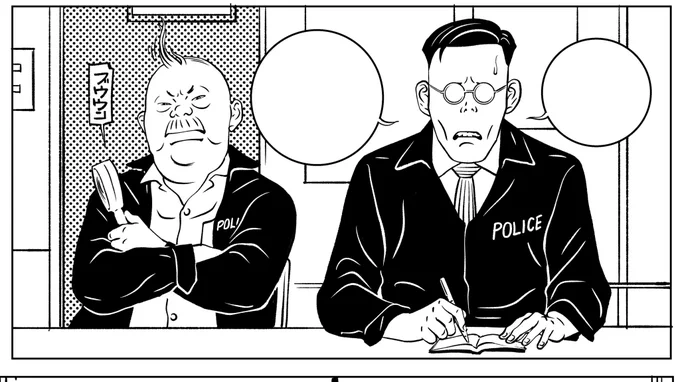 本日のお仕事(の一部)。
A piece of today's work. 
     
右の刑事がなで肩、という設定を忘れてたので直しました。

『EVOL (イーヴォー)』
第3巻発売中!!!
https://t.co/1JfgSdRPoB

#EVOL
#イーヴォー
#カネコアツシ 