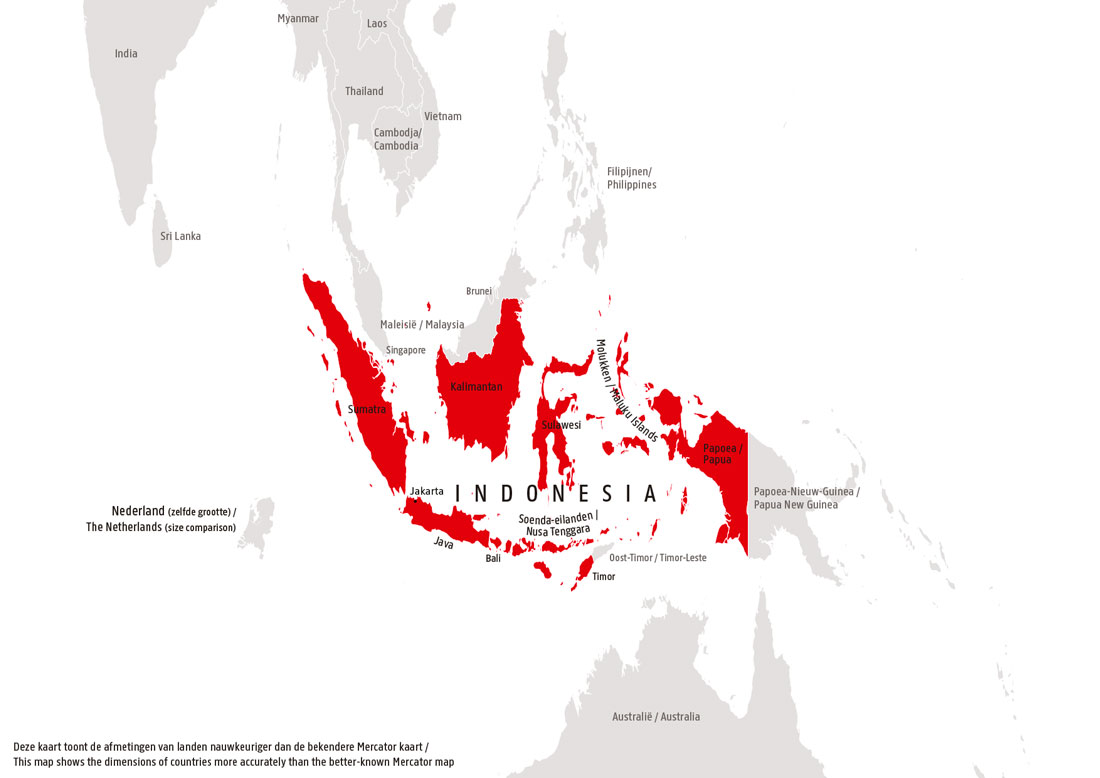 Indonesië in de Gall-Peters projectie voor de tentoonstelling Revolusi! Nu te zien in het Rijksmuseum te Amsterdam! cartonext.nl/?portfolio=rij… #Revolusi #Rijksmuseum