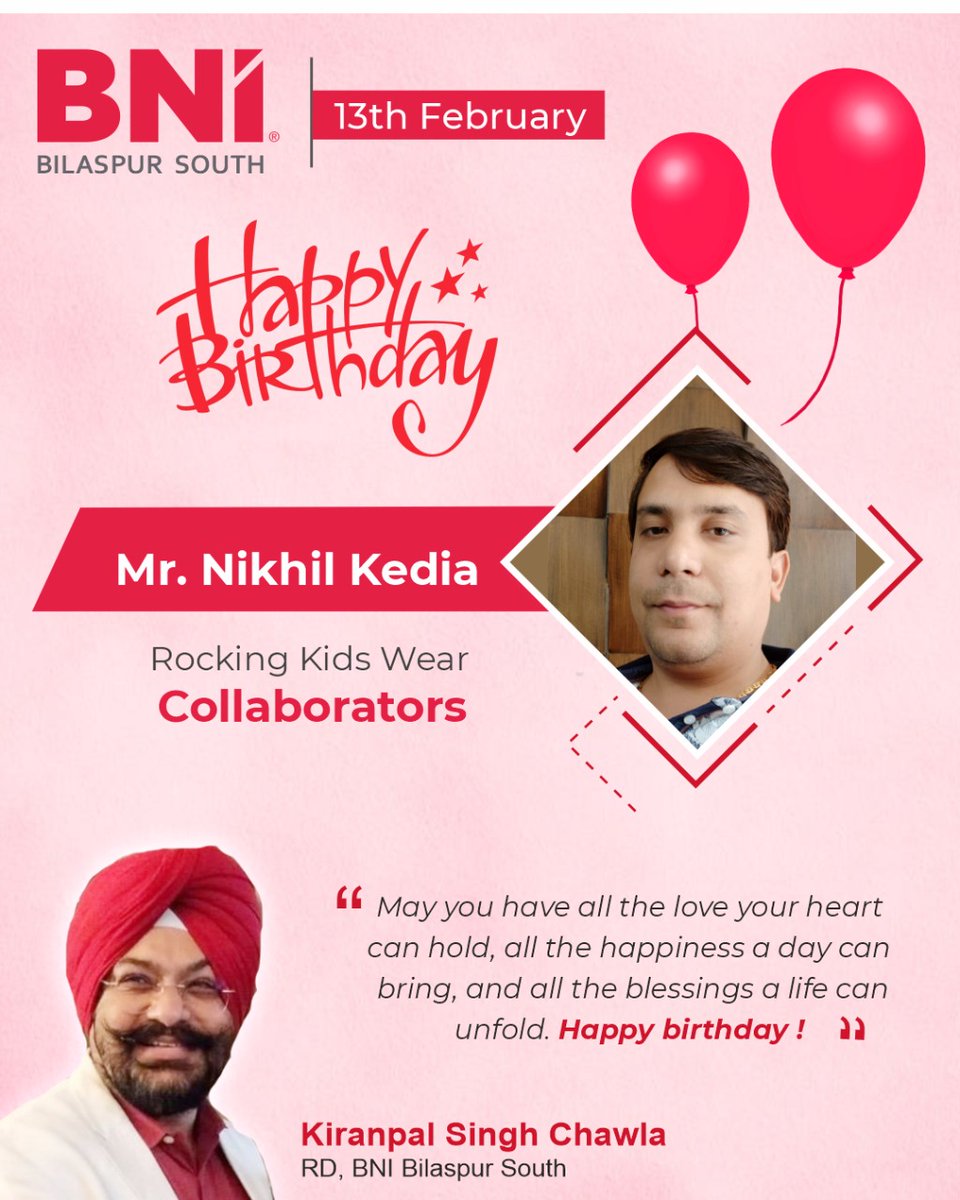 BniSouth's tweet photo. Many many happy returns of the day Mr. Nikhil Kedia. May God bless you and provide you with all the good luck for the years to come.

#happybirthday #bnibilaspursouth #happiness #BestWishes #celebrations #birthday #wishes https://t.co/Pp7ahiNbxm
