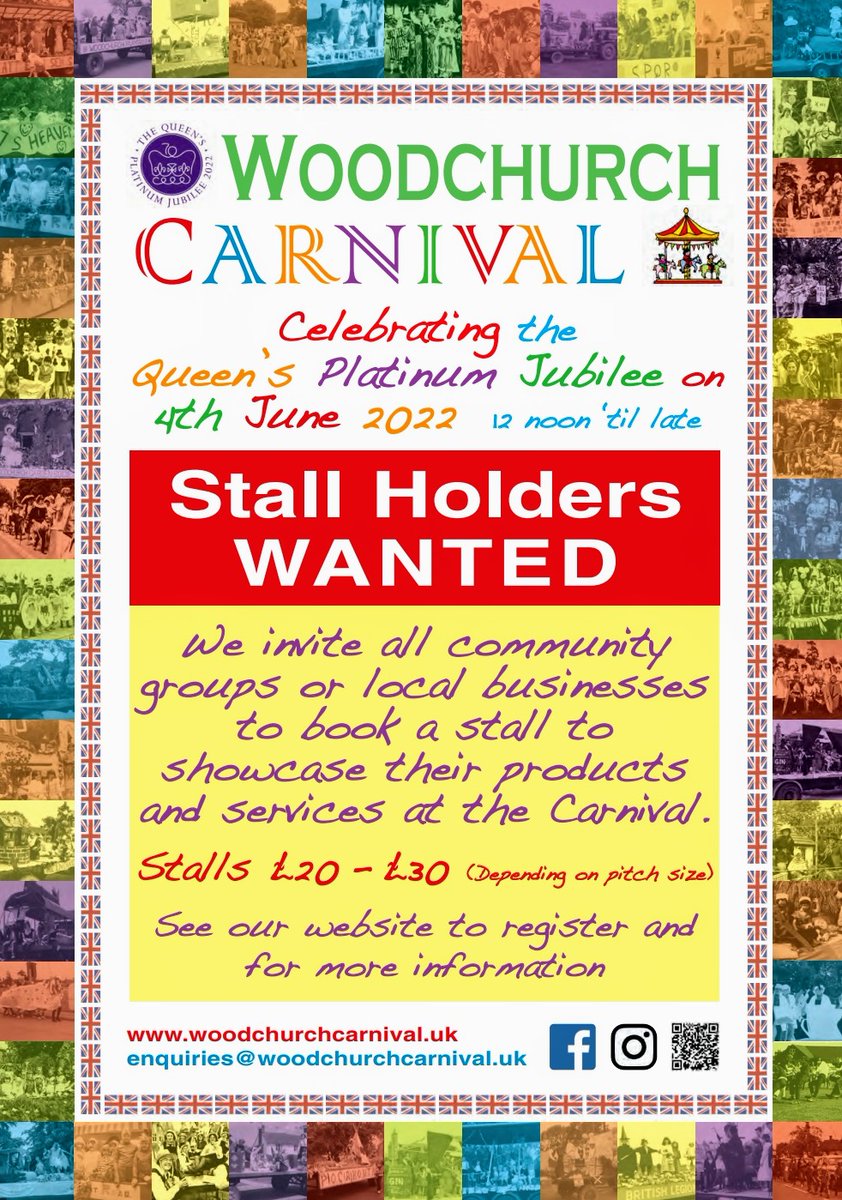 Still a few stall holder spaces remaining at the Woodchurch Carnival - reserve your space soon via the website!

#supportlocal 

woodchurchcarnival.uk