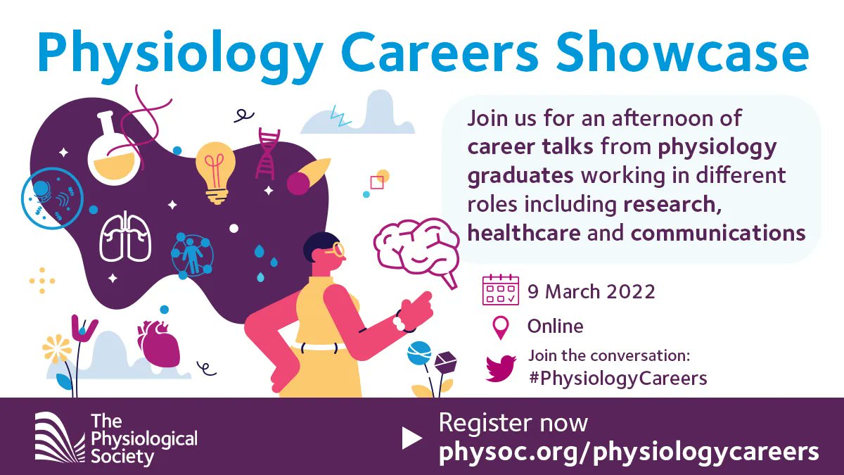 PhySoc's tweet photo. During #NCW2022 we will be showcasing the vast breadth of #physiologycareers you can embark on with you #physiology degree. 
On 9 March, join us for an afternoon of career talks by physiologists working in research, healthcare, communications and more.
https://t.co/ae6PVVA4eh https://t.co/Q9fZvdiej6