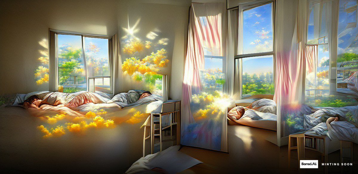 boredaigallery's tweet photo. Let's create some art together. Right here, right now.

It's #Text2Art baby, just drop a description of an image, tag 3 friends and I'll draw it for you! 

Let me start:
Hyperrealistic bright morning dream

Whitelist spots are up for grabs.

Winners will be announced Tue 15/02! https://t.co/wt9fhREuEx