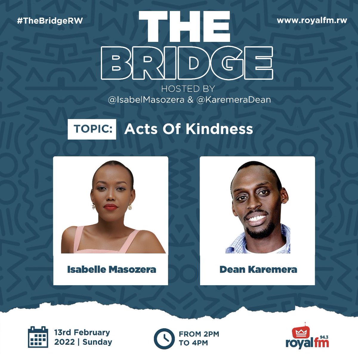 TheBridgeRw's tweet photo. Hello #Rwot 

#TheBridgeRw team is proud to welcome back to the 🎙 our very own @karemeradean as we interact with African women returning to the motherland to give back. 

Join us for an informative conversation this afternoon 2-4pm on @RoyalFMRwanda https://t.co/KumaQLa9hd