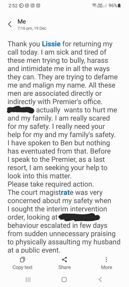 Kaushaliya_V's tweet image. My text message sent to Premier's Chief of Staff on 19 December 2019.