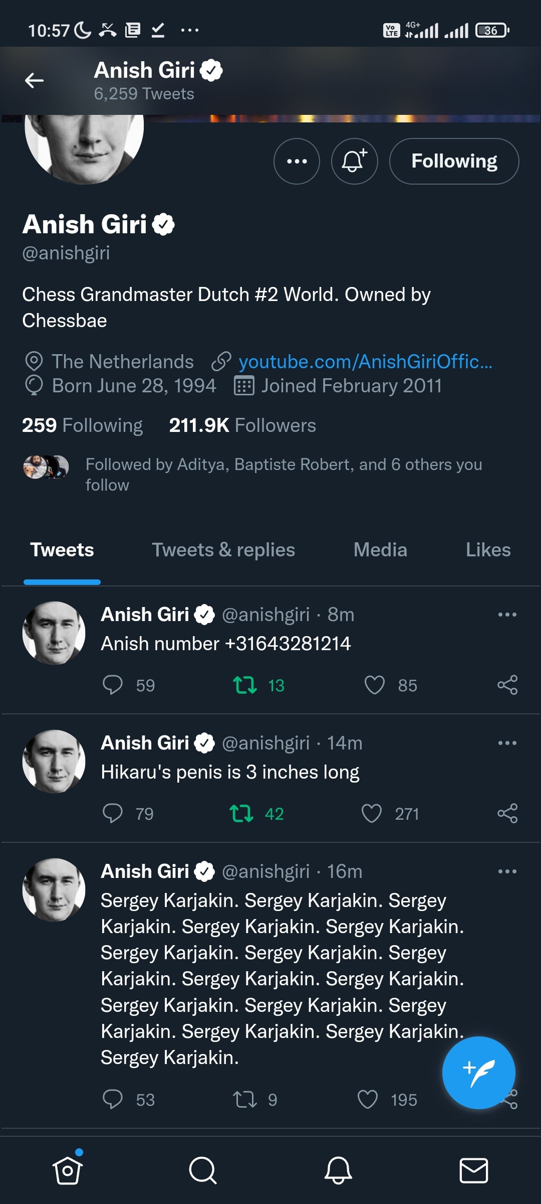 Saklam muklam on X: #anishgiri hacked account or maybe drunk anish doing  his thing part-2 #ChessDrama  / X