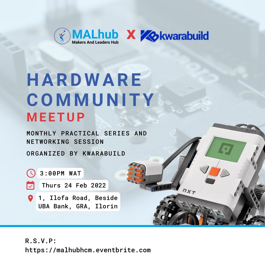 malhubng's tweet photo. MALhub X @kwarabuild
Hardware Community Meetup, monthly practical series and networking session.
Register to attend free https://t.co/RzUPZ94mJ5
#HardwareCommunity #MALhubMeetup #Kwarabuild https://t.co/9qvmUEjc6o