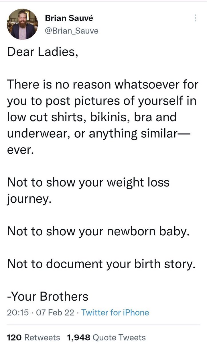 MereLiberty's tweet photo. #DearBrian,
You fool! The reason for posting pictures of our birth stories, breastfeeding, and weightless is to glorify what God created our body for. You patriarchalists can't decry feminist attacks on the family when you abhor the site of the bodies that produce them. https://t.co/EL3ck5uE4k