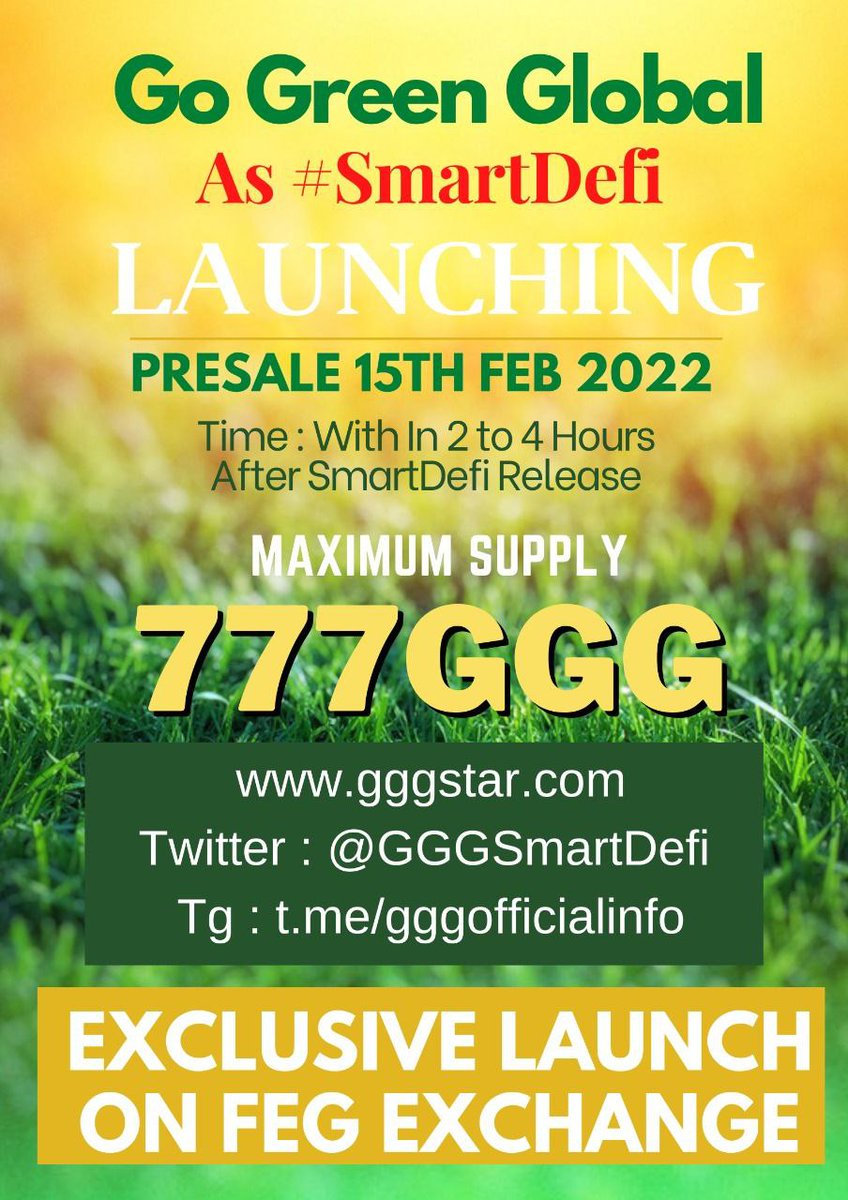 JOHNJP 👑 (@johnprakash2021) on Twitter photo GGG #SmartDefi project is coming...
Launching project as #SmartDefi itself proof of trust..No one can remove liquidity..
GGG #SmartDefi presale on 15 Feb 2022
t.me/gggofficialinfo
It's time to sell all your non performing coins and ready with bnb
@Whalesincoming
<a href="/wes_spencer/">Wes Spencer</a> GGG #SmartDefi project is coming...
Launching project as #SmartDefi itself proof of trust..No one can remove liquidity..
GGG #SmartDefi presale on 15 Feb 2022
t.me/gggofficialinfo
It's time to sell all your non performing coins and ready with bnb
@Whalesincoming
<a href="/wes_spencer/">Wes Spencer</a>