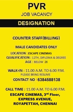 CinemasEscape's tweet photo. @ChennaiCareer https://t.co/RTdHLaPdwQ