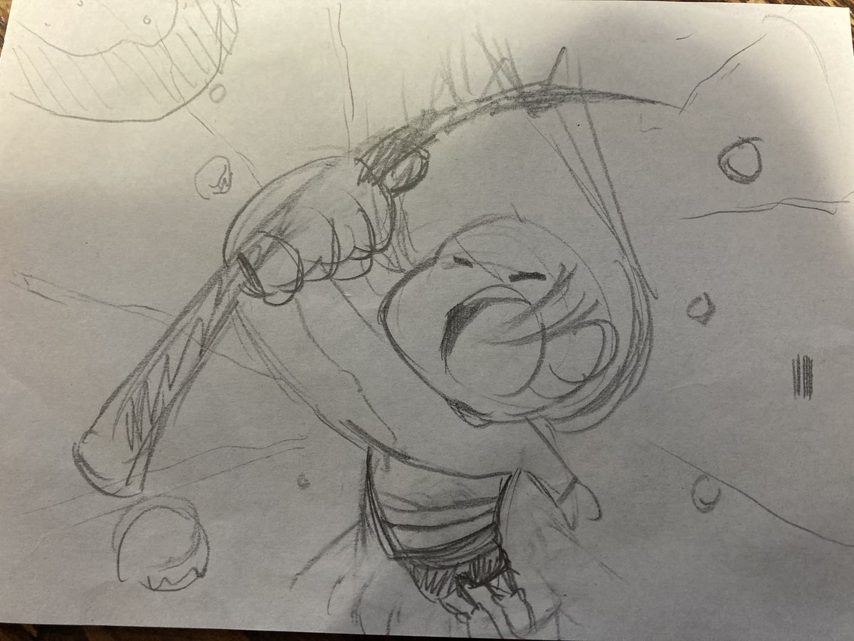 # undertale脳内アニメスクショ大会と言う面白いハッシュタグがあったのでそのために向けて描いたラフイラスト。
二日間放置した漫画は絶対塗るお!(いつ塗るか言わんが) 