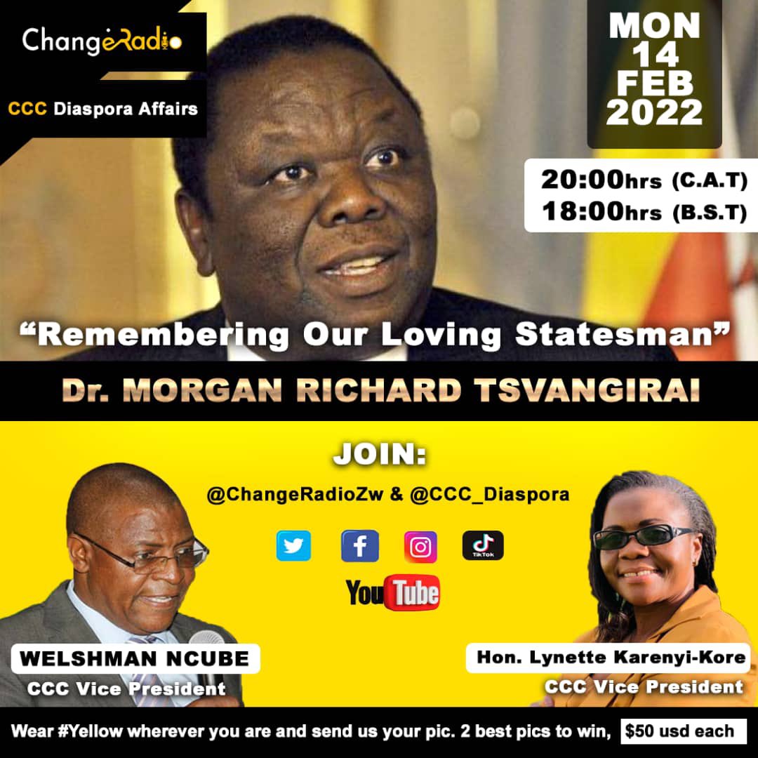 DiasporaDeskZim's tweet photo. On Monday, 14 February we will bring you a special St Valentines @TwitterSpaces to honor the memory our democracy icon Morgan Tsvangirai. 

You are all invited. Please set a reminder and kindly retweet! 

https://t.co/iWXyXwJyEy https://t.co/UpFPYzbeWI
