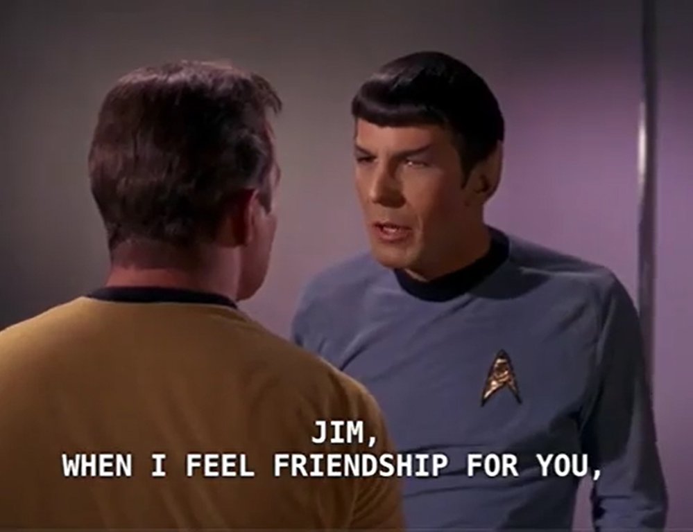 pencilscratchin's tweet image. if spocks not a gay person from a guilt-shame culture then why does this line make my, a gay person from a guilt shame culture's, brain rattle like loose change in my glove department